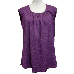 Citron Purple Textured Silk Sleeveless Relaxed Fit Blouse Top